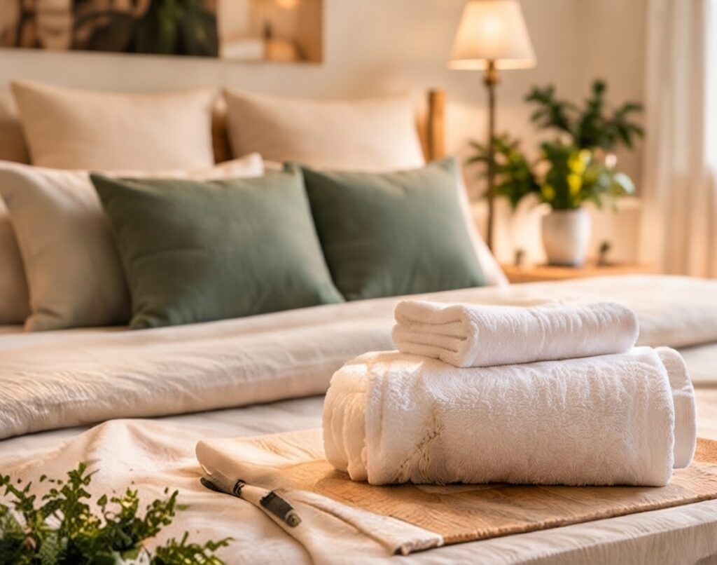 serviette de toilette sur un lit